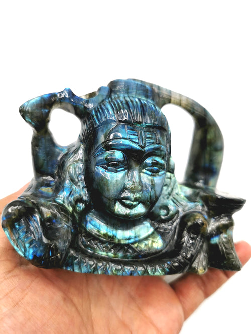 Shiva Handmade in Labradorite Carving - Lord Shivshankar in crystals and gemstones | Reiki/Chakra/Healing/Energy - 4.5 inches and 0.7 kg
