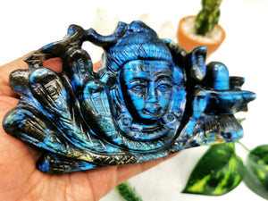 Shiva Handmade in Labradorite Carving - Lord Shivshankar in crystals and gemstones | Reiki/Chakra/Healing/Energy - 7 inches and 0.8 kg