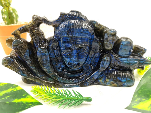 Shiva Handmade in Labradorite Carving - Lord Shivshankar in crystals and gemstones | Reiki/Chakra/Healing/Energy - 7 inches and 0.8 kg