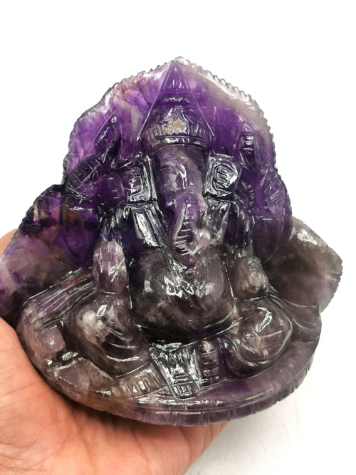 Amethyst Handmade Carving of Ganesh - Lord Ganesha Idol in Crystals and Gemstones - Reiki/Chakra/Healing - 4 inches and 0.72kg (1.58 lb)