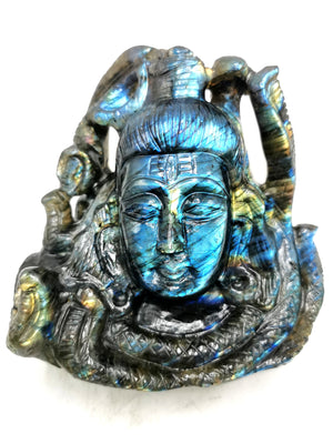 Shiva Handmade in Labradorite Carving - Lord Shivshankar in crystals and gemstones | Reiki/Chakra/Healing/Energy - 5 inch and 1 kg (2.2 lb)