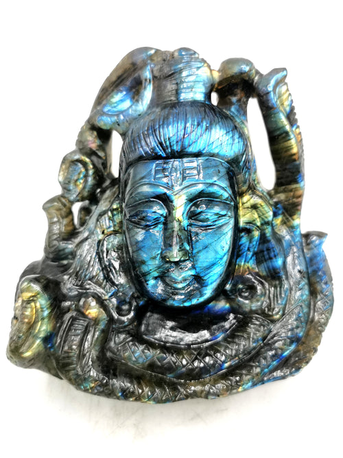 Shiva Handmade in Labradorite Carving - Lord Shivshankar in crystals and gemstones | Reiki/Chakra/Healing/Energy - 5 inch and 1 kg (2.2 lb)