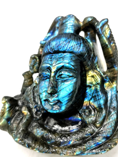 Shiva Handmade in Labradorite Carving - Lord Shivshankar in crystals and gemstones | Reiki/Chakra/Healing/Energy - 5 inch and 1 kg (2.2 lb)