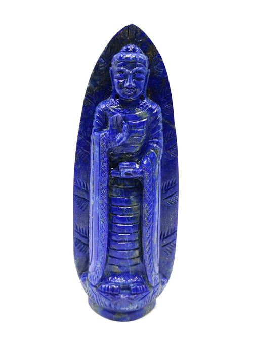 Lapis Lazuli Buddha - handmade carving of serene and standing Lord Buddha - crystal/reiki/healing - 6.5 inches and 390 gms (0.86 lb)