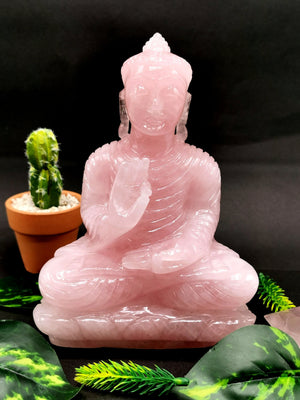 Rose Quartz Buddha - handmade carving of serene and meditating Lord Buddha - crystal/reiki/healing - 8 inches and 1.78 kg (3.92 lb)