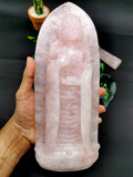Rose Quartz Buddha - rare handmade carving of standing and meditating Lord Buddha - crystal/reiki/healing - 10.5 inches and 1.87 kg (4.1 lb)