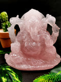 Majestic Rose Quartz Handmade Carving of Ganesh - Lord Ganesha Idol| Sculpture in Crystals - Reiki/Chakra/Healing - 5 inch & 1.5 kg (3.3 lb)