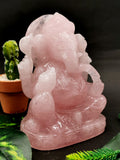 Majestic Rose Quartz Handmade Carving of Ganesh -Lord Ganesha Idol| Sculpture in Crystals -Reiki/Chakra/Healing - 6 inch & 1.77 kg (3.89 lb)
