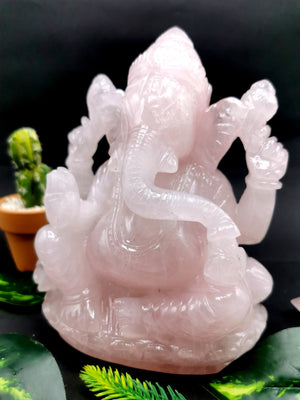 Majestic Rose Quartz Handmade Carving of Ganesh -Lord Ganesha Idol| Sculpture in Crystals -Reiki/Chakra/Healing -7.5 inch & 2.32 kg (5.1 lb)