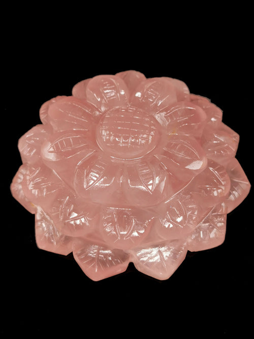 Beautiful rose quartz hand carved zinnia flower carving - crystal/gemstone carvings - 2.8inch and 115 gms (0.25 lb) - ONE PIECE ONLY