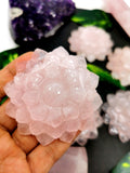Beautiful rose quartz hand carved zinnia flower carving - crystal/gemstone carvings - 2.8inch and 100 gms (0.22 lb) - ONE PIECE ONLY