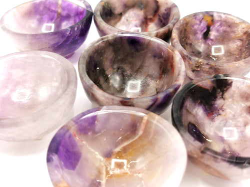 Set of 4 beautiful Amethyst hand carved round bowls - 2 inches diameter and total weight 225 gms (0.49 lb) - FIVE BOWLS