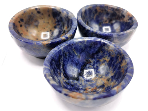 Beautiful Sodalite hand carved round bowl - 2 inches diameter - Crystal Healing - ONE BOWL ONLY