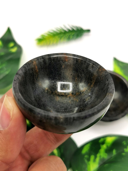 Set of 3 beautiful Blue Aventurine hand carved round bowls - 2 inches diameter and total weight 120 gms (0.26 lb) - THREE BOWLS
