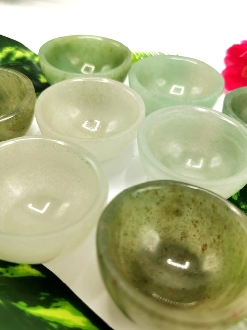 Set of 4 beautiful Light Green Aventurine hand carved bowls - 2 inches diameter and total weight 170 gms (0.35 lb) - FOUR BOWLS