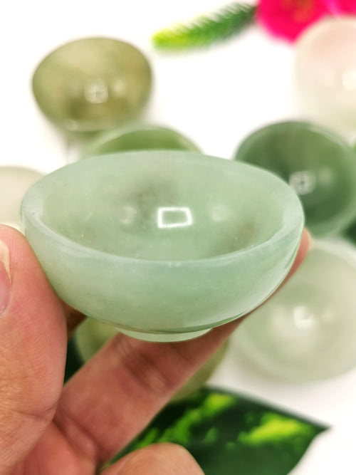 Set of 4 beautiful Light Green Aventurine hand carved bowls - 2 inches diameter and total weight 170 gms (0.35 lb) - FOUR BOWLS