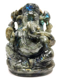 Labradorite Handmade Carving of Ganesh with blue flash - Lord Ganesha Idol | Figurine in Crystals and Gemstones -5 inch and 1.27 kg (2.79lb)
