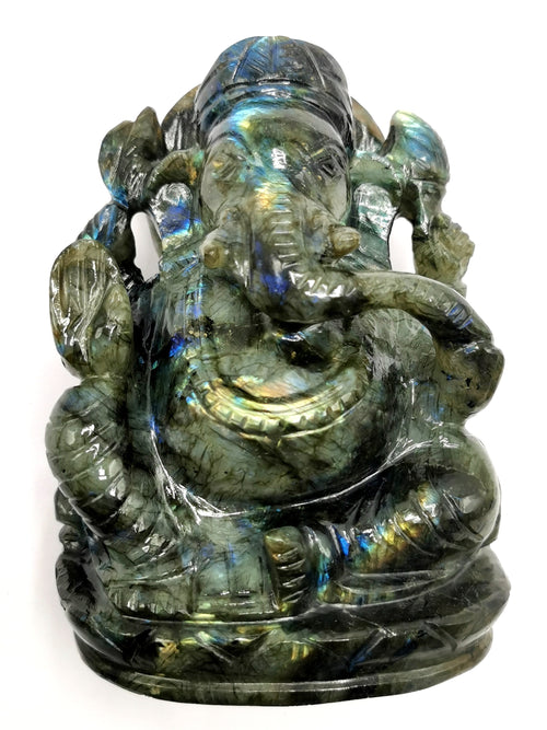 Labradorite Handmade Carving of Ganesh with blue flash - Lord Ganesha Idol | Figurine in Crystals and Gemstones -5 inch and 1.27 kg (2.79lb)
