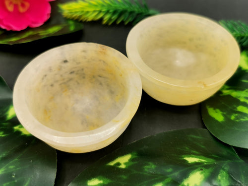 Beautiful Yellow Aventurine set of 2 hand carved round bowls - 2 inches diameter and total weight 80 gms (0.18 lb) - TWO BOWLS