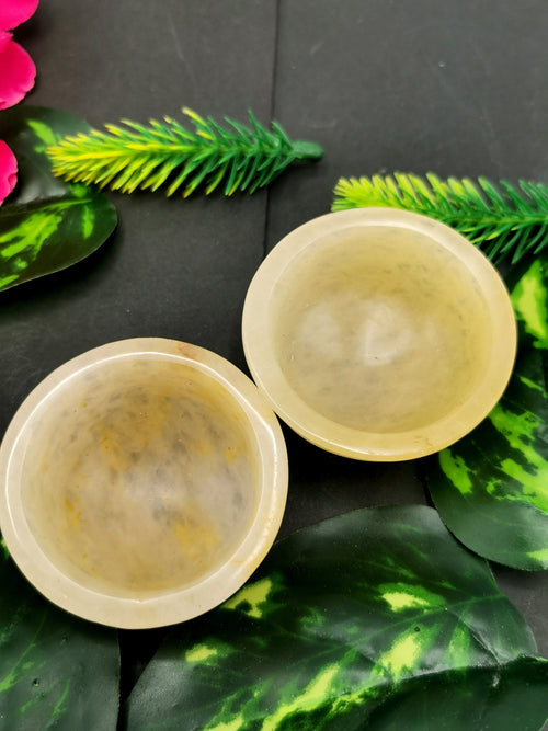 Beautiful Yellow Aventurine set of 2 hand carved round bowls - 2 inches diameter and total weight 80 gms (0.18 lb) - TWO BOWLS