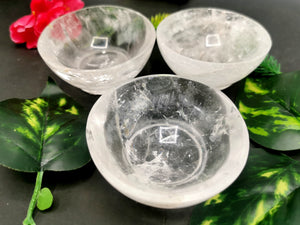 Beautiful clear quartz hand carved round bowls - 3 inches diameter and 145 gms (0.32 lb) - ONE BOWL ONLY
