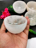 Beautiful white quartz hand carved round bowls - 3 inches diameter and 170 gms (0.37 lb) - ONE BOWL ONLY