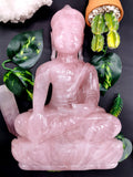 Rose Quartz Buddha - handmade carving of serene and meditating Lord Buddha - crystal/reiki/healing - 11 inches and 3.7 kg (8.1 lb)