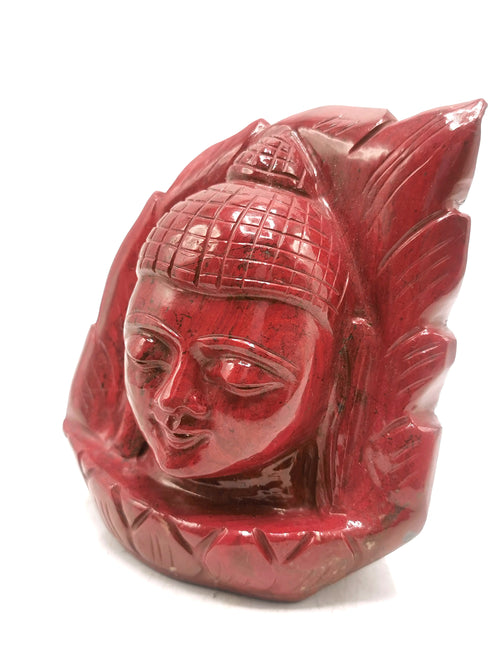 Red Jasper Buddha Face/Head on leaf- handmade carving of serene face of Lord Buddha - crystal/reiki/healing - 5 inches and 1.19 kg (2.62 lb)