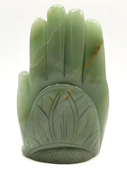 Green Aventurine Buddha on hand - handmade carving of serene and meditating Lord Buddha - crystal/reiki/healing - 6.5 in and 1.1 kg (2.4 lb)