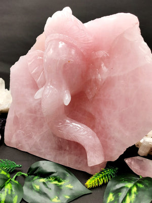 Rose Quartz Handmade Carving of Ganesh on a slab - Lord Ganesha Idol| Statue in Crystals -Reiki/Chakra/Healing - 9 inch & 8.9 kg (19.6 lb)