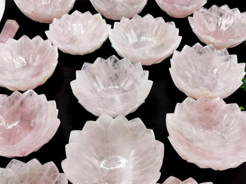 Beautiful rose quartz hand carved lotus bowls - 5 inches diameter and 450 gms (1 lb) - ONE BOWL ONLY