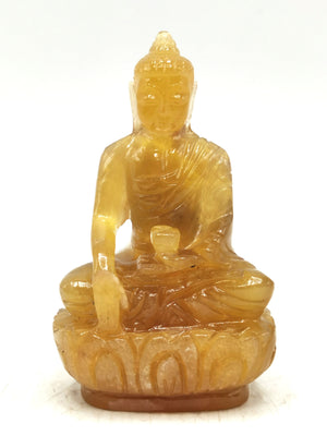 Yellow Fluorite Buddha - handmade carving of serene and meditating Lord Buddha - crystal/reiki/healing - 3 inches and 150 gms (0.33 lb)