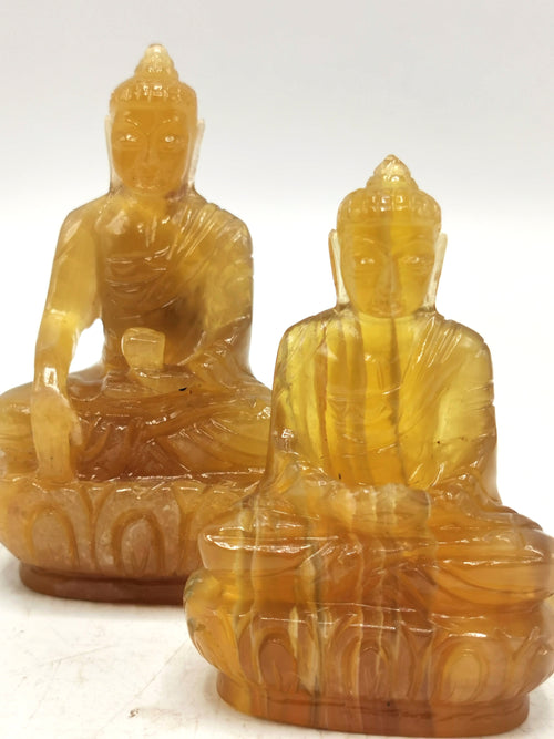 Yellow Fluorite Buddha - handmade carving of serene and meditating Lord Buddha - crystal/reiki/healing - 3 inches and 150 gms (0.33 lb)