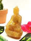 Yellow Fluorite Buddha - handmade carving of serene and meditating Lord Buddha - crystal/reiki/healing - 3 inches and 150 gms (0.33 lb)