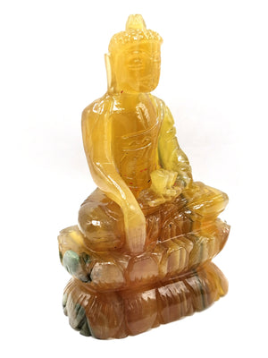 Yellow Fluorite Buddha - handmade carving of serene and meditating Lord Buddha - crystal/reiki/healing - 3.8 inches and 230 gms (0.51 lb)