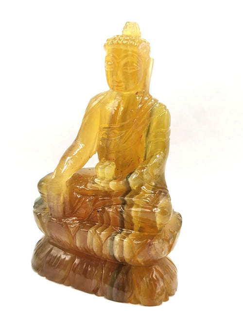 Yellow Fluorite Buddha - handmade carving of serene and meditating Lord Buddha - crystal/reiki/healing - 3.8 inches and 230 gms (0.51 lb)