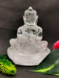 Clear Quartz/Clear Crystal Buddha - handmade carving of serene and meditating Lord Buddha - crystal/reiki/healing - 3 inches and 140 gms