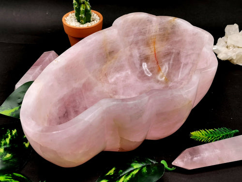 Large and Beautiful rose quartz hand carved designer bowls - 11 inches diameter and 2.69 kgs (5.92 lb)
