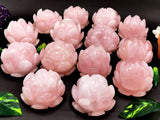 Beautiful rose quartz hand carved lotus flower carving - crystal/gemstone carvings - 3.5 inch and 600 gms (1.32 lb) - ONE PIECE ONLY