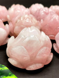 Beautiful rose quartz hand carved lotus flower carving - crystal/gemstone carvings - 3.5 inch and 600 gms (1.32 lb) - ONE PIECE ONLY