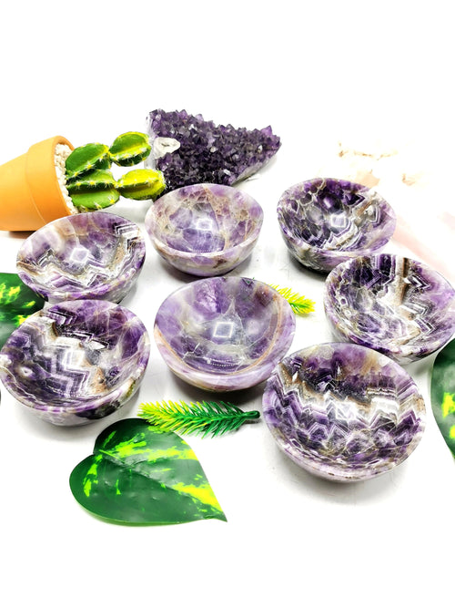 Beautiful Chevron Amethyst hand carved round bowls - 3 inches diameter and 160 gms (0.35 lb) - ONE BOWL ONLY
