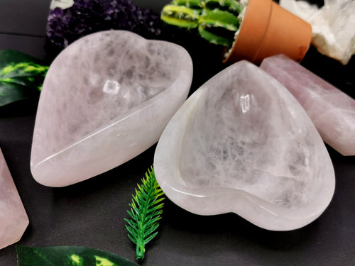 Beautiful Rose Quartz hand carved heart-shaped designer bowls -  5 inches and 300 gms (0.66 lb) - ONE BOWL ONLY