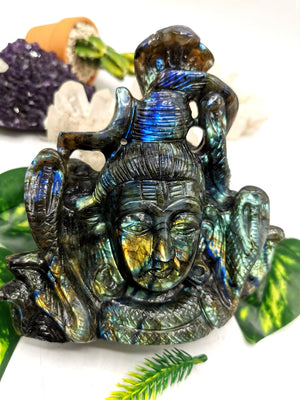 Shiva Handmade in Labradorite Carving - Lord Shivshankar in crystals and gemstones | Reiki/Chakra/Healing/Energy - 6 inches and 1.4 kg