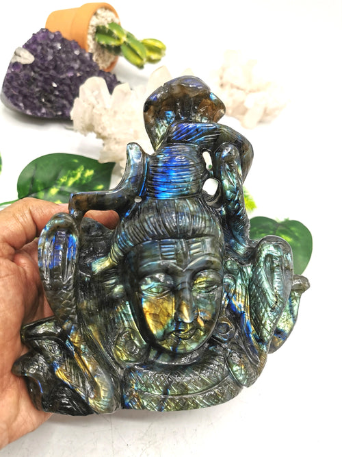 Shiva Handmade in Labradorite Carving - Lord Shivshankar in crystals and gemstones | Reiki/Chakra/Healing/Energy - 6 inches and 1.4 kg