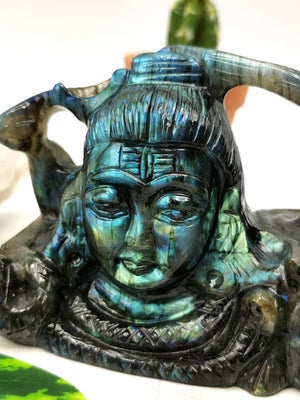 Shiva Handmade in Labradorite Carving - Lord Shivshankar in crystals and gemstones | Reiki/Chakra/Healing/Energy - 4.5 inches and 0.7 kg