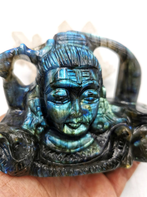 Shiva Handmade in Labradorite Carving - Lord Shivshankar in crystals and gemstones | Reiki/Chakra/Healing/Energy - 4.5 inches and 0.7 kg