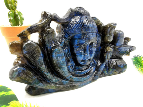 Shiva Handmade in Labradorite Carving - Lord Shivshankar in crystals and gemstones | Reiki/Chakra/Healing/Energy - 7 inches and 0.8 kg