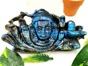 Shiva Handmade in Labradorite Carving - Lord Shivshankar in crystals and gemstones | Reiki/Chakra/Healing/Energy - 7 inches and 0.8 kg