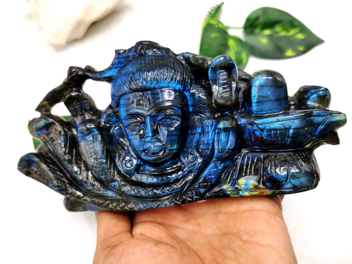Shiva Handmade in Labradorite Carving - Lord Shivshankar in crystals and gemstones | Reiki/Chakra/Healing/Energy - 7 inches and 0.8 kg