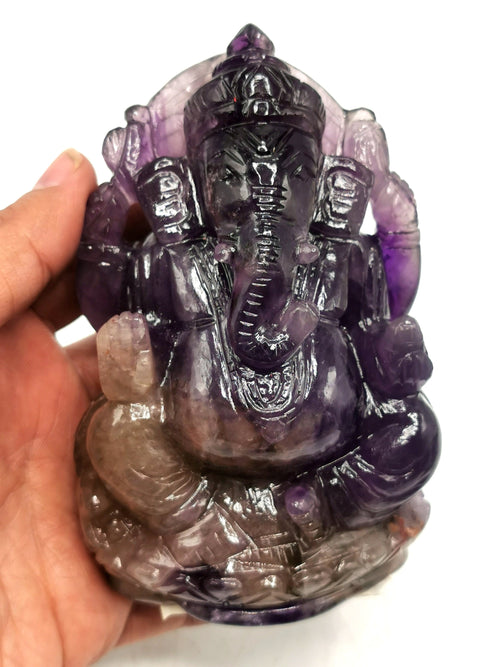 Amethyst Handmade Carving of Ganesh - Lord Ganesha Idol in Crystals and Gemstones - Reiki/Chakra/Healing - 4.5 inches and 0.54kg (1.19 lb)